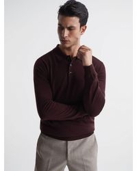 Reiss - Trafford - Bordeaux Merino Wool Polo Shirt, M - Lyst