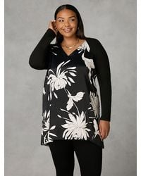 Live Unlimited - Curve Floral Print Satin Front High Low Tunic Top - Lyst