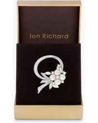 Jon Richard - Rhodium Plated Open Bouquet Pearl & Crystal Brooch - Lyst