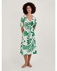 Monsoon - Palm Print Tie Front Midi Dress - Lyst