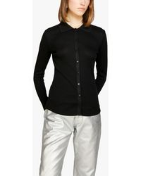 Sisley - Ribbed Button Through Collared Top - Lyst