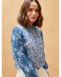 Brora - Organic Cotton Voile Botanical Print Broderie Blouse - Lyst