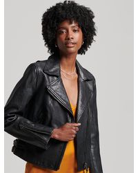Superdry - Classic Leather Biker Jacket - Lyst