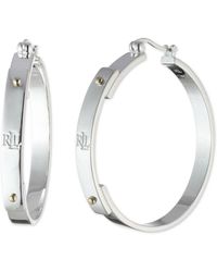 Ralph Lauren - Lauren Sterling Silver Logo Hoop Earrings - Lyst