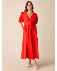 Ro&zo - Petite Red Puff Sleeve V Neck Midi Dress - Lyst