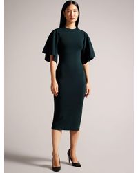 Ted Baker - Lounia Knitted Flute Sleeve Bodycon Midi Dress - Lyst
