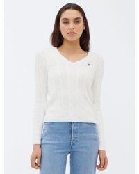 Polo Ralph Lauren - Polo Ralph Laure Kimberly V-neck Cable Knit Jumper - Lyst