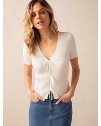 Ro&zo - Tie Front Ribbed Top - Lyst