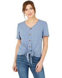 Yumi' - Striped Jersey Button Detail T-shirt - Lyst