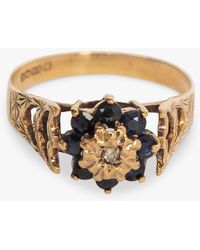 L & T Heirlooms - Second Hand 9ct Yellow Gold Diamond And Sapphire Ring - Lyst