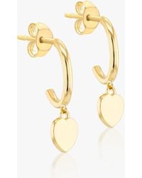 Ib&b - 9ct Gold Heart Charm Hoop Earrings - Lyst