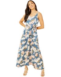 Yumi' - Mela London Satin Floral Print Maxi Dress - Lyst