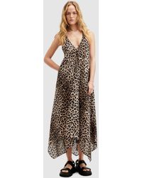 AllSaints - Lil Leopard Print Midi Dress - Lyst