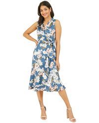 Yumi' - Mela London Floral Satin Wrap Sleeveless Midi Dress - Lyst