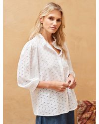 Brora - Organic Cotton Broderie Anglaise Blouse - Lyst