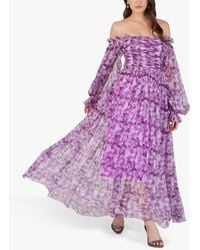 LACE & BEADS - Lana Floral Print Off Shoulder Maxi Dress - Lyst