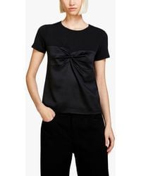 Sisley - Slim Fit Torchon Detail Satin T-shirt - Lyst
