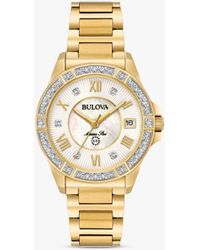 Bulova - Marine Star Diamond Date Bracelet Strap Watch - Lyst