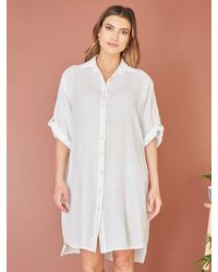 Yumi' - Linen Relaxed Fit Longline Shirt Dress - Lyst