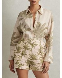 Reiss - Cali Palm Print Linen Shorts - Lyst