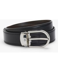 Montblanc - Reversible Leather Belt With Palladium Horseshoe Buckle - Lyst