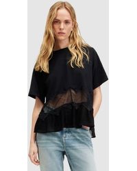 AllSaints - Gracie Lace Panel Oversized T-shirt - Lyst