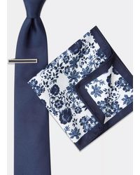 Moss - Plain Tie With Bar & Pocket Floral Print Square Set - Lyst
