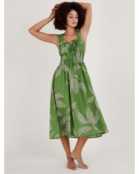 Monsoon - Palm Spot Print Cotton Midi Dress - Lyst