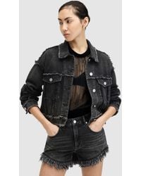 AllSaints - Claude Relaxed Fit Frayed Denim Jacket, - Lyst