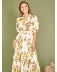 Yumi' - Floral Midi Cotton Shirt Dress - Lyst