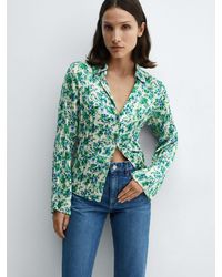 Mango - Floral Print Shirred Shirt - Lyst