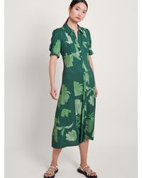 Monsoon - Zannah Leaf Print Midi Shirt Dress - Lyst