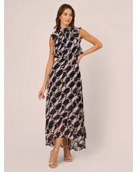 Adrianna Papell - Abstract Print Frill Maxi Dress - Lyst