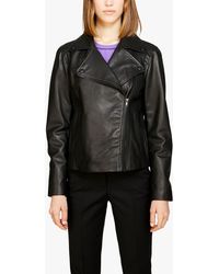 Sisley - Regular Fit Leather Biker Jacket - Lyst
