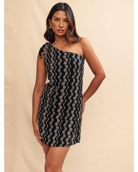 Nobody's Child - Tamzin Linear Wave Print One Shoulder Mini Dress - Lyst