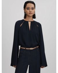 Reiss - Gracie - Navy Cut-out Flute Sleeve Blouse - Lyst