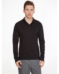 Calvin Klein - Slim Fit Plain Embroidered Logo Long Sleeve Polo Shirt - Lyst