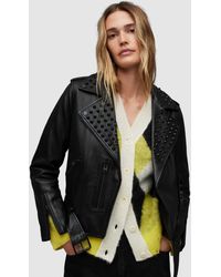 AllSaints - Balfern Studded Leather Biker Jacket - Lyst