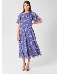 Hobbs - Caroline Floral Print Silk Midi Dress - Lyst