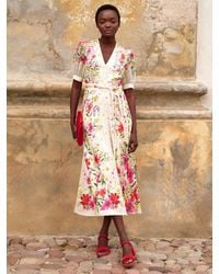 Hobbs - Aurelia Cascading Floral Print Silk Midi Dress - Lyst