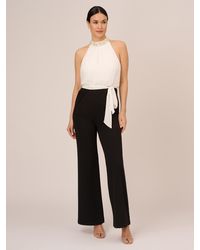 Adrianna Papell - Faux Pearl Chiffon Crepe Jumpsuit - Lyst