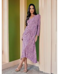 Ro&zo - Geo Print Ruched Front Midi Dress - Lyst