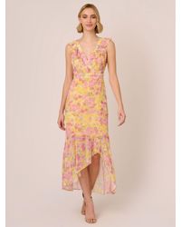 Adrianna Papell - Floral Print Ruffle Detail Maxi Dress - Lyst