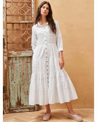 Brora - Organic Cotton Embroidered Tiered Shirt Dress - Lyst