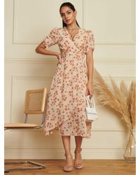 Jolie Moi - Floral Chiffon Midi Dress - Lyst