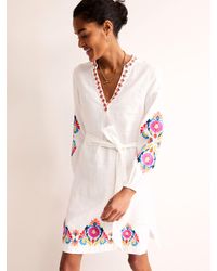 Boden - Cleo Embroidered Linen Mini Dress - Lyst
