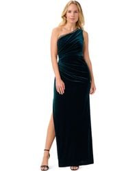 Adrianna Papell - Velvet Ruched One Shoulder Maxi Dress - Lyst