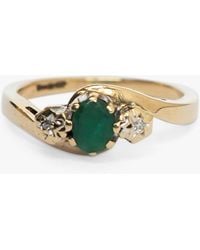 L & T Heirlooms - Second Hand 9ct Yellow Gold Emerald And Diamond Cluster Ring - Lyst