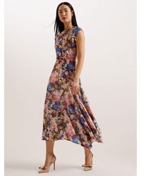 Ted Baker - Slanno Floral Print Asymmetric Hem Midi Dress - Lyst