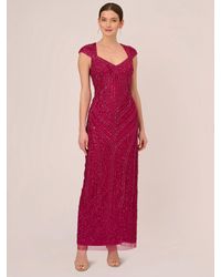 Adrianna Papell - Beaded Column Gown Dress - Lyst